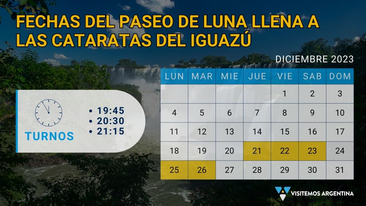 Fechas de Paseo de Luna Llena a Cataratas del Iguazú de DICIEMBRE 2023