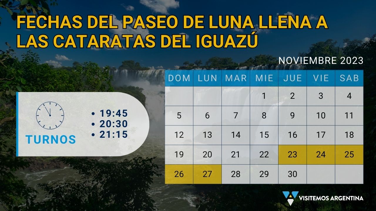 Fechas de Paseo de Luna Llena a Cataratas del Iguazú de noviembre 2023